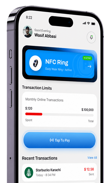 PayToGo NFC ring app on a phone